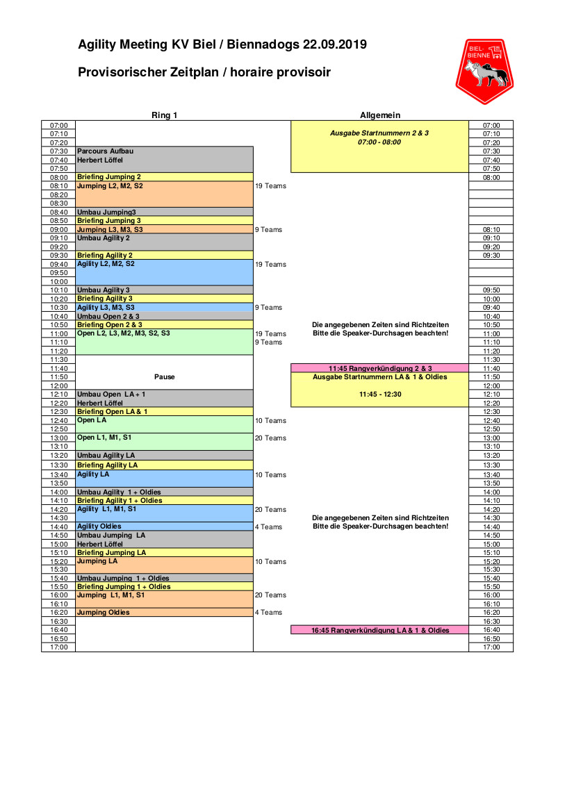 horaire provisoir